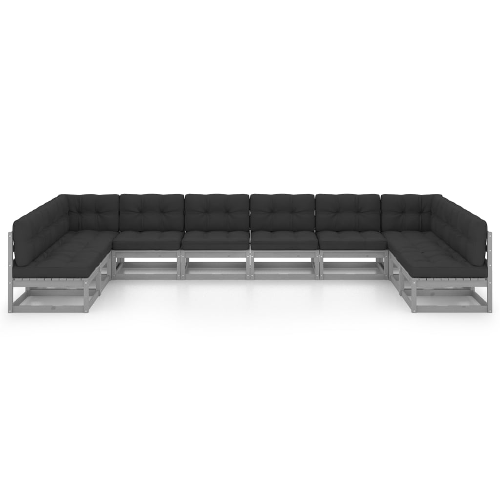 10-tlg. Garten-Lounge-Set mit Kissen Grau Kiefer Massivholz